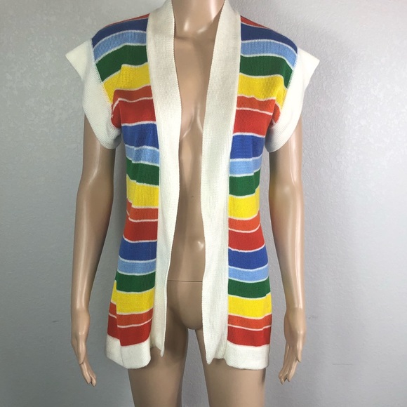 Vintage Sweaters - Vintage Rainbow Striped Cardigan